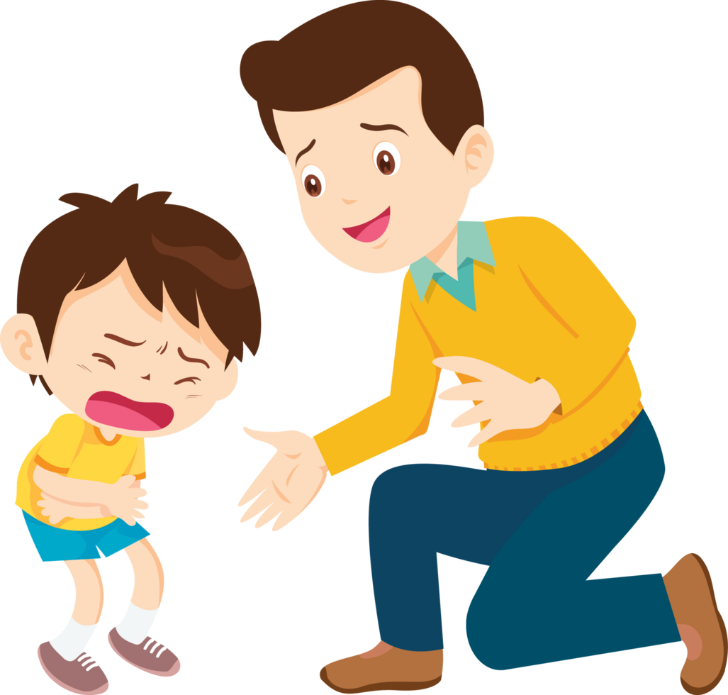 Father comforting his crying child Stomach ache png