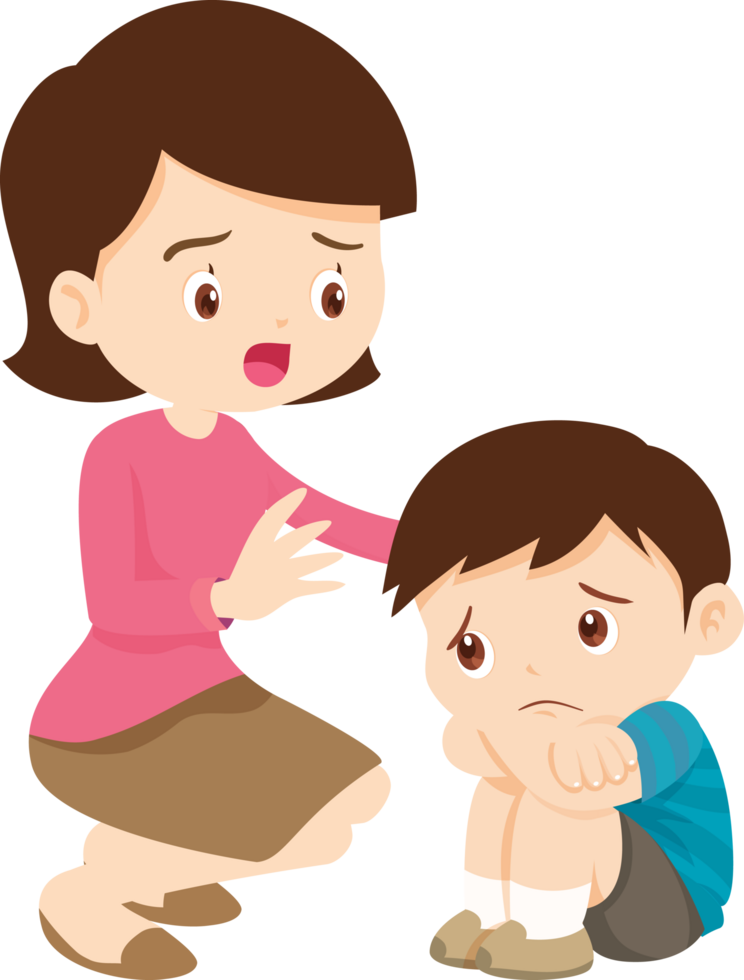 Mother comforts and encourages lonely and sad son png