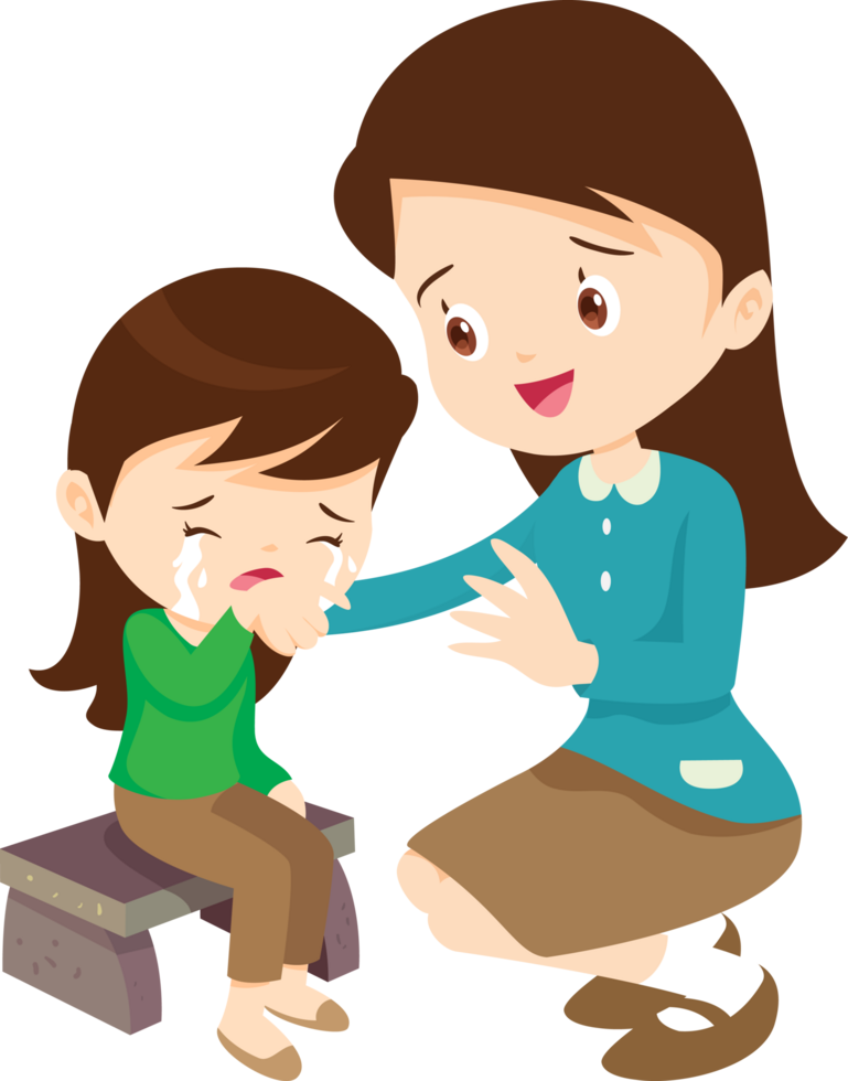 teacher wipes away a little girl tears with care png