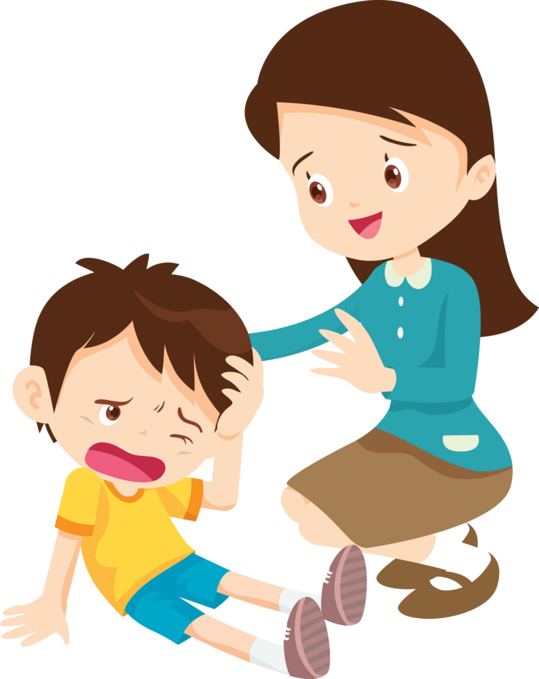 Kind teacher reassuring a sad child png