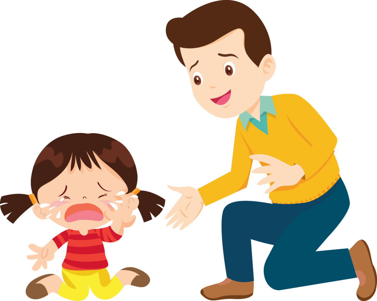Crying toddler calmed by a father png