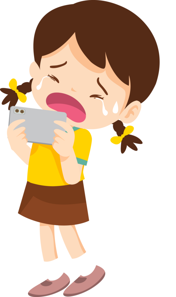 Young girl crying fit when parents impose a no-phone rule png