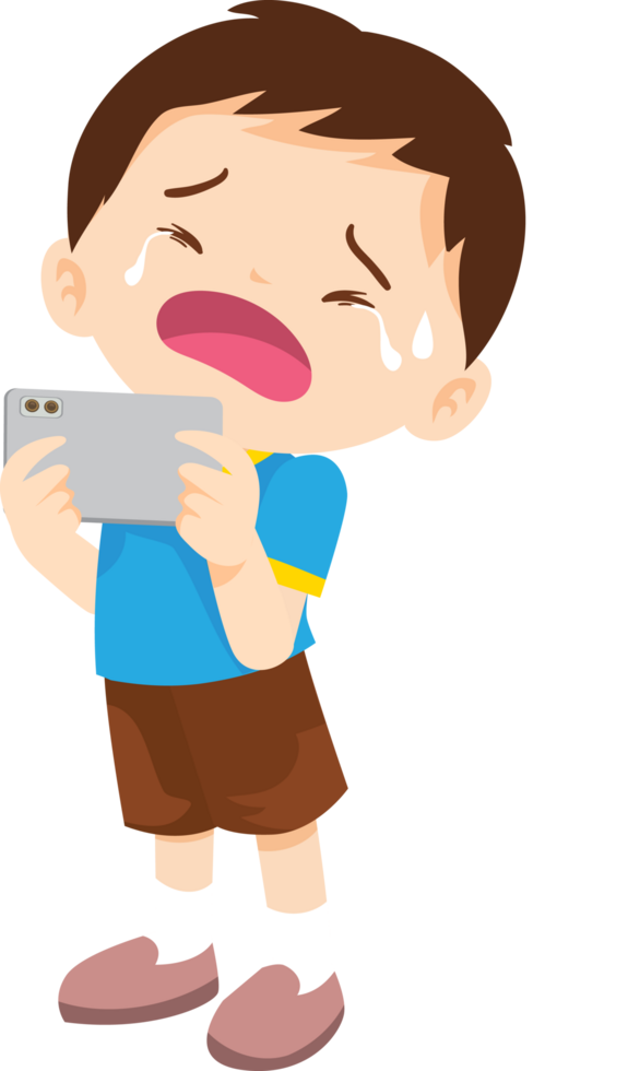 Boy crying after losing access to his favorite online game png