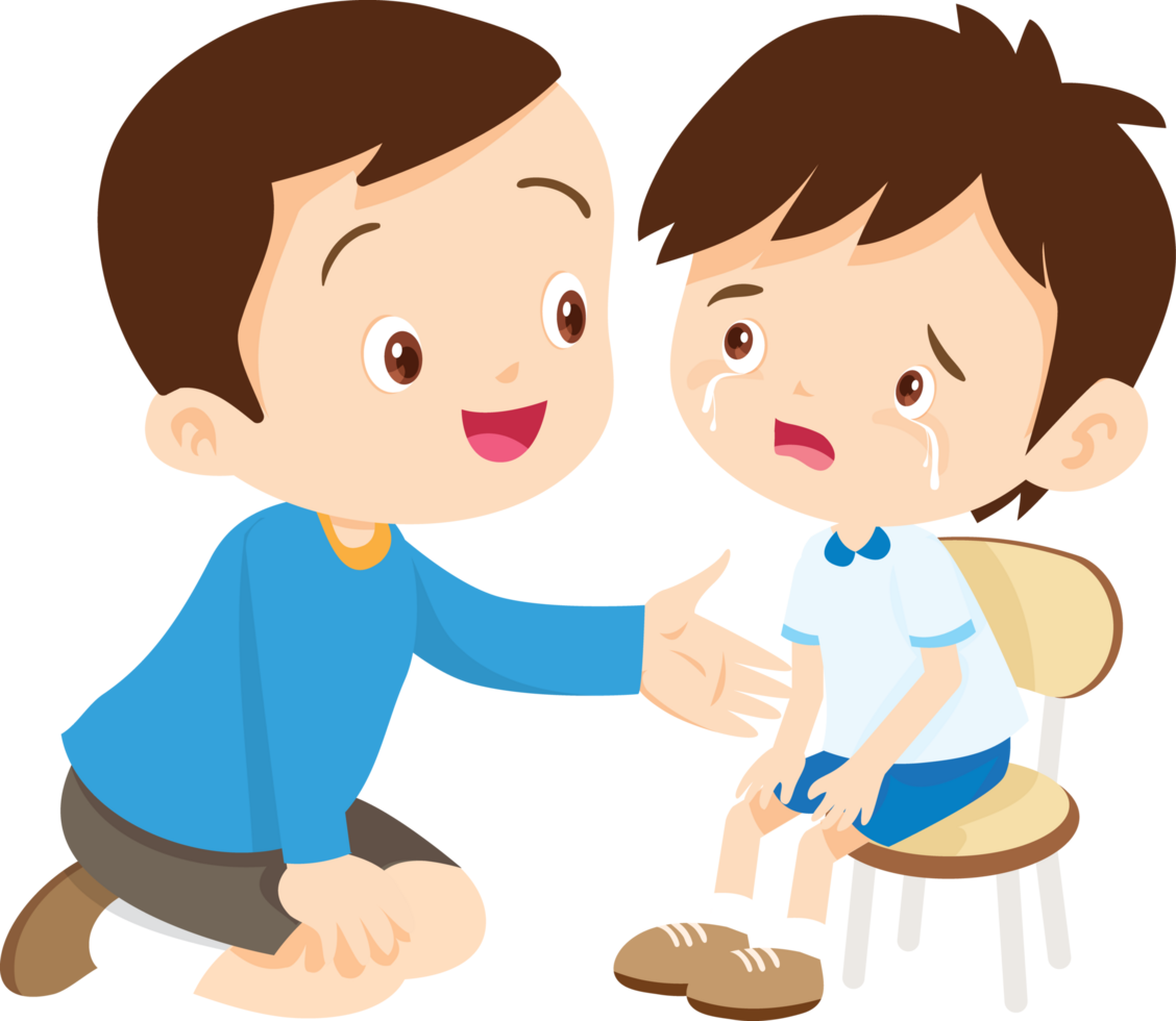 Kindhearted brother sitting beside his sad younger sibling, offering support png