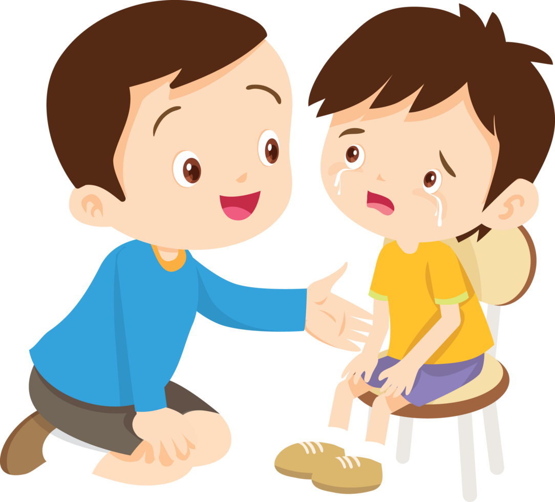 young boy helps his classmate who is feeling down png
