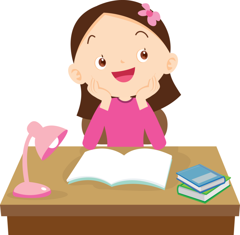 Little girl feeling proud after completing her homework png