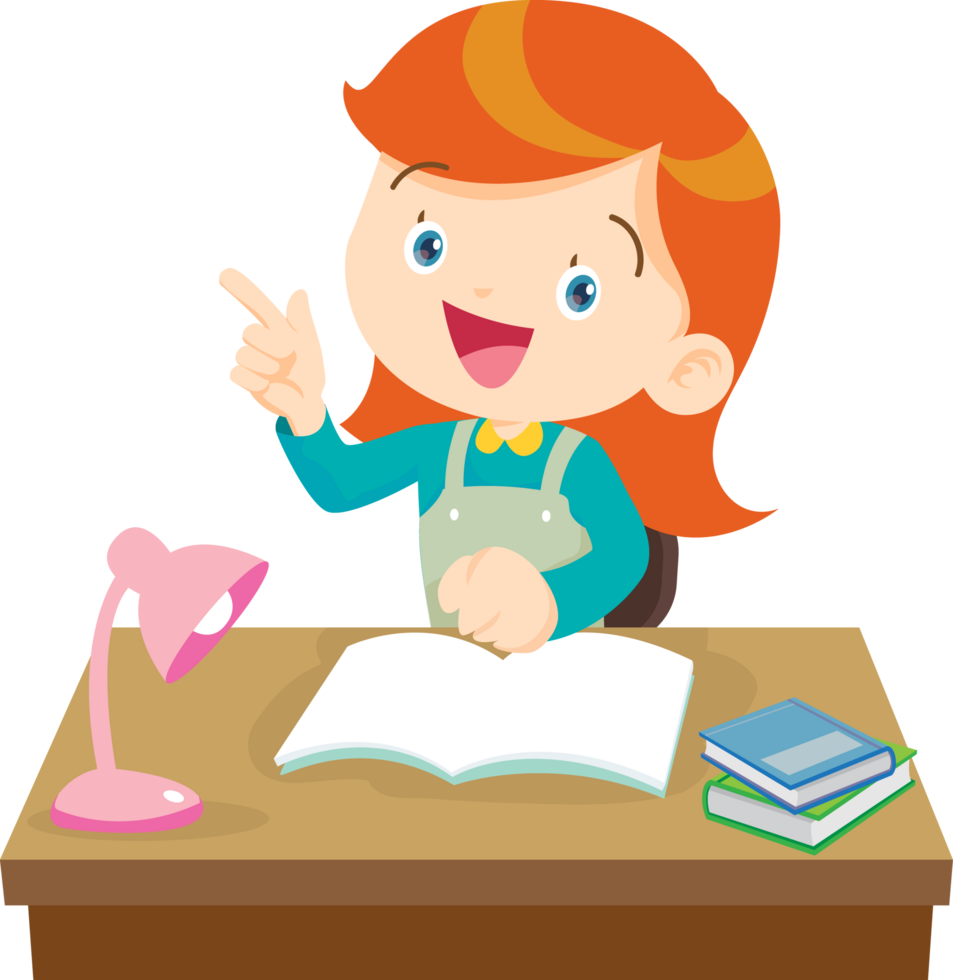 Cheerful schoolgirl enjoying her lesson with enthusiasm png