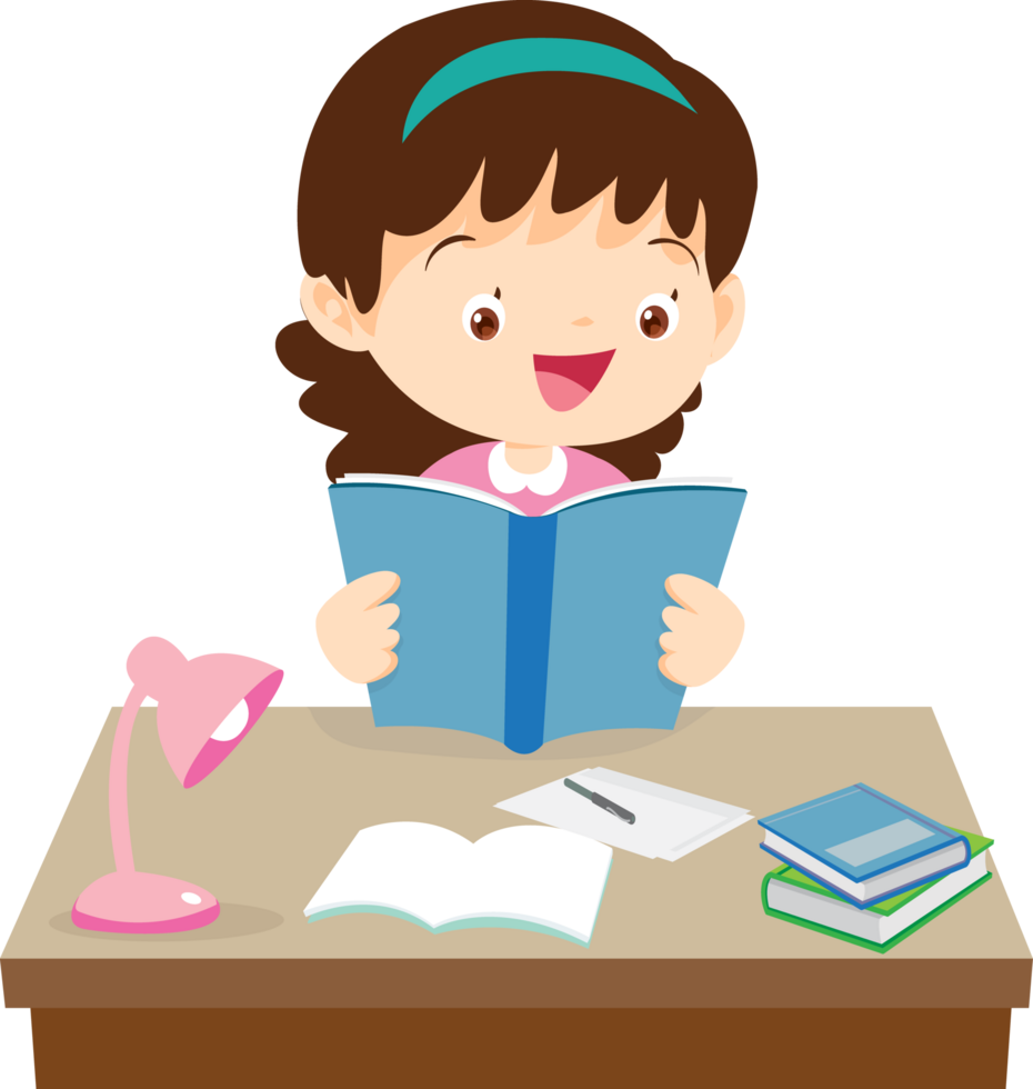 Girl enjoying reading and exploring new stories png
