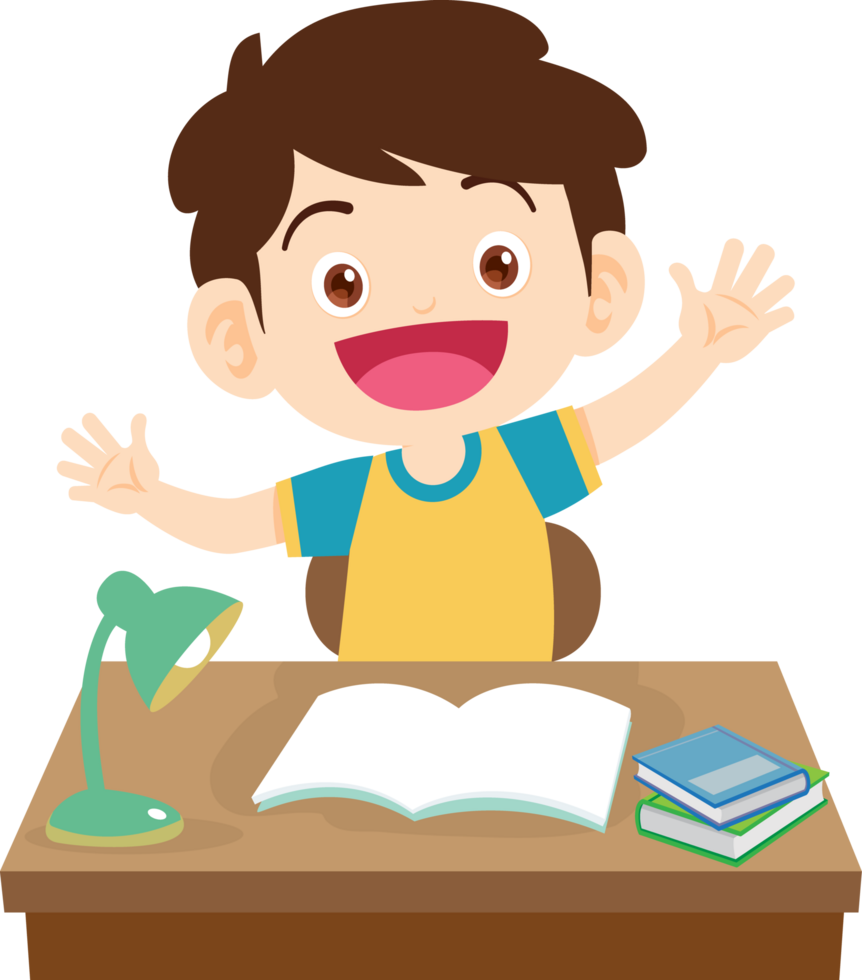 Young boy raising his hand, ready to answer a question png