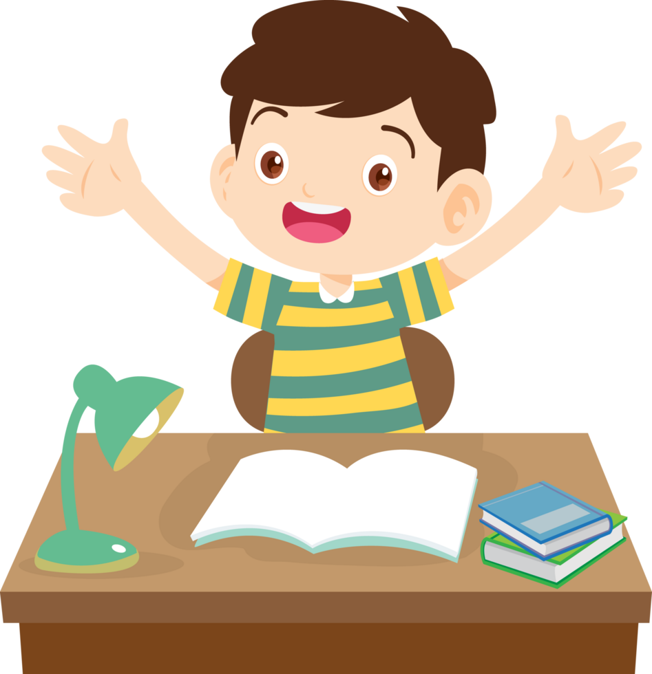 Little boy stretching after long hours of studying png