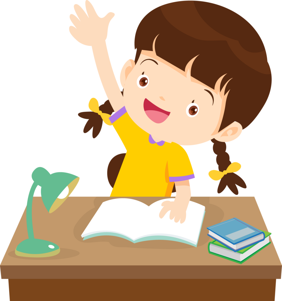 Young girl raising her hand with an excited expression png