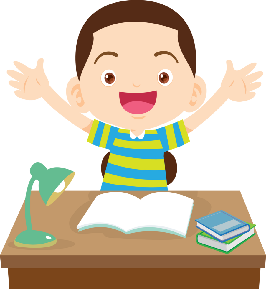 Cheerful child raising hands with excitement in class png