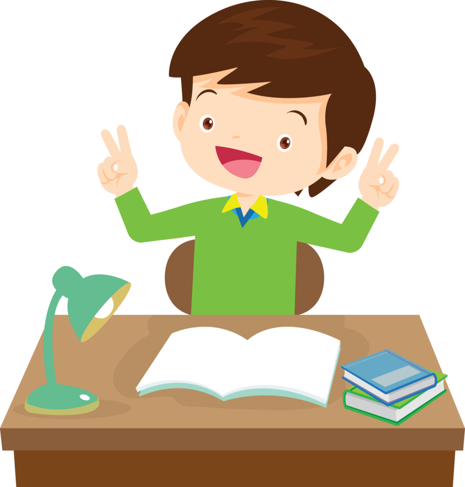 Joyful student writing answers quickly and accurately png