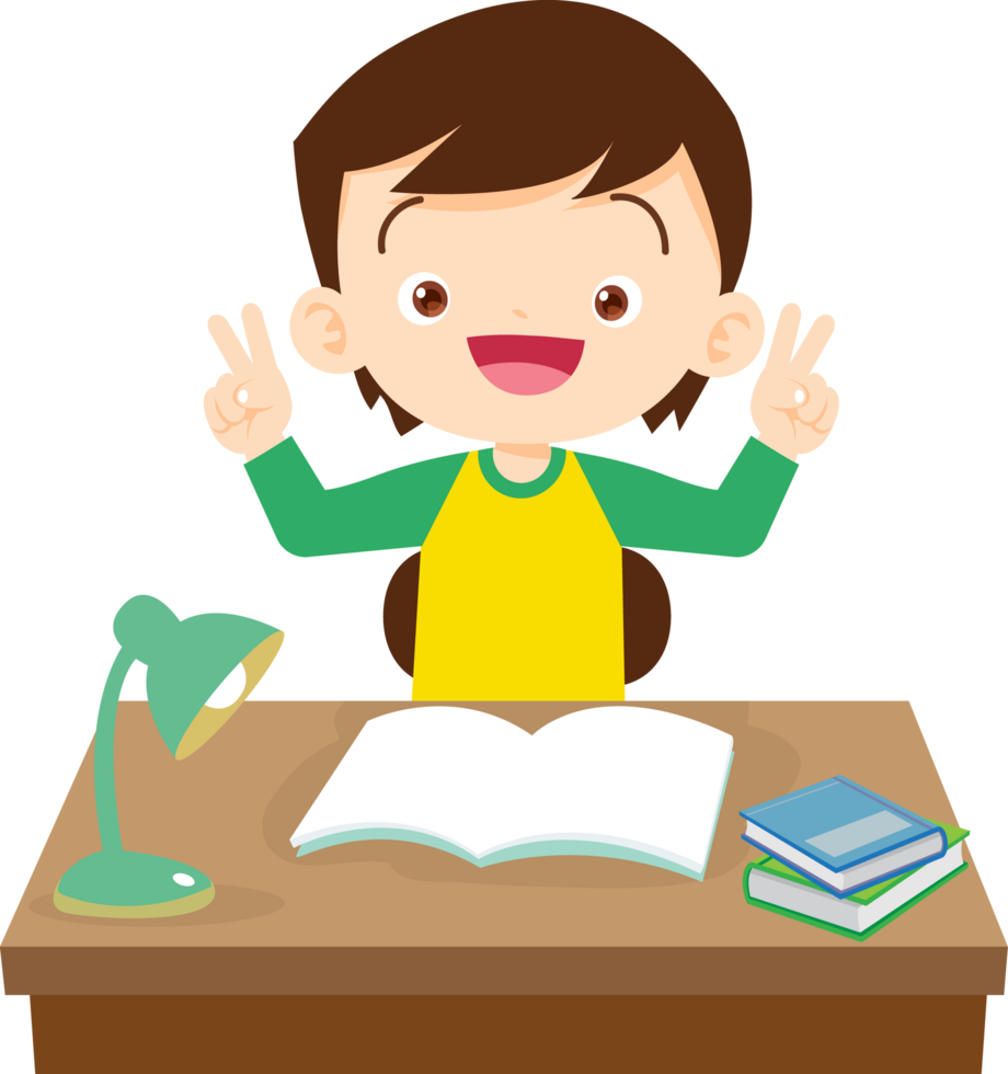 Young student proudly showing his completed homework png