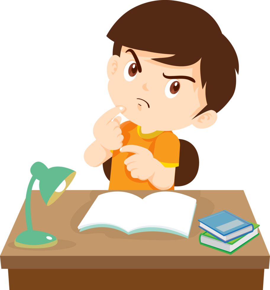 Schoolboy feeling puzzled while solving homework questions png