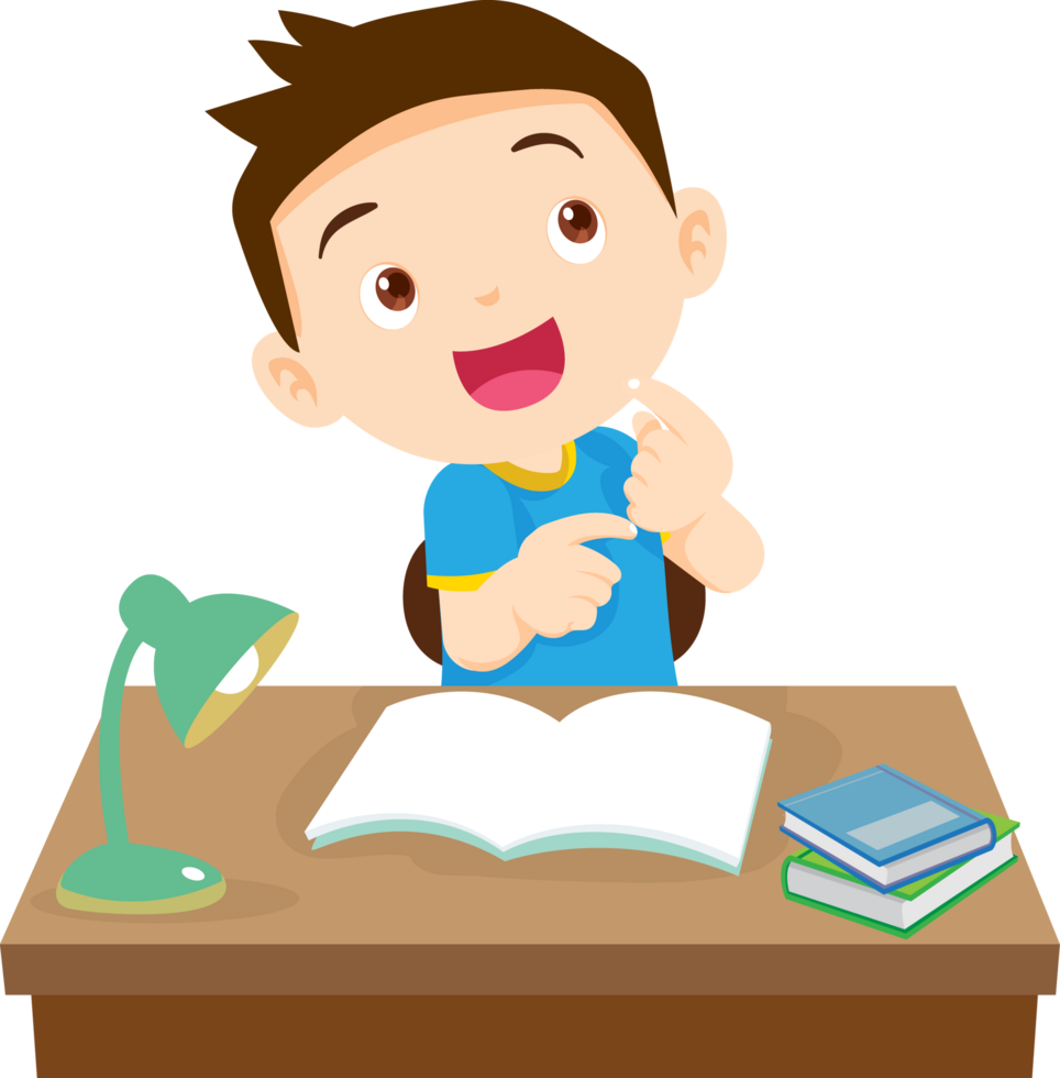 Smiling student with books and a pencil, ready to learn png