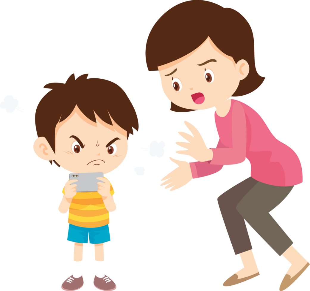 mother scolding her son for spending the entire day on a game online png