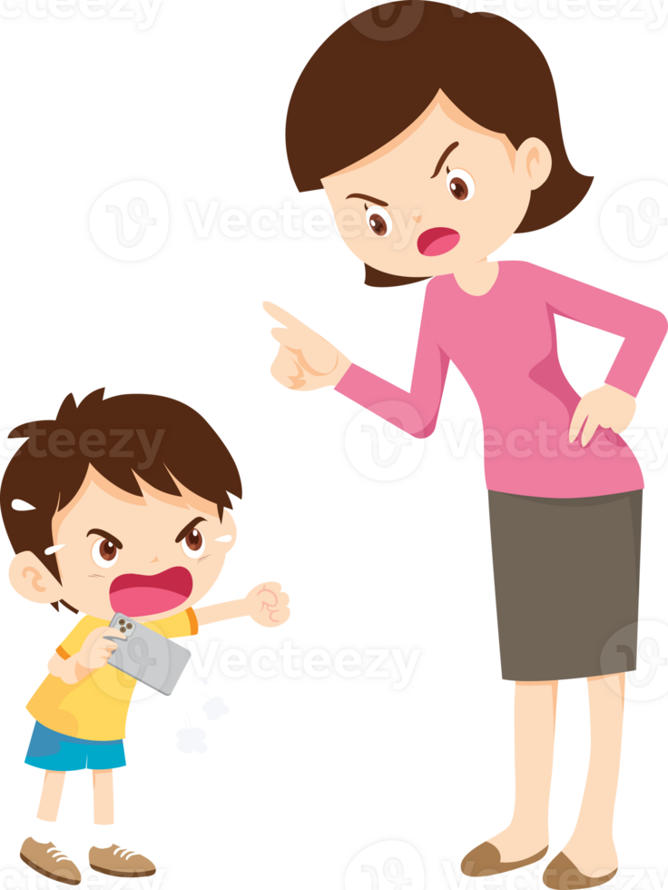 Mother trying to enforce a no-screen rule, but the child gets aggressive png