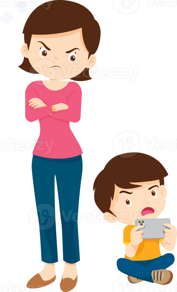 Parents arguing with their child over excessive screen time png