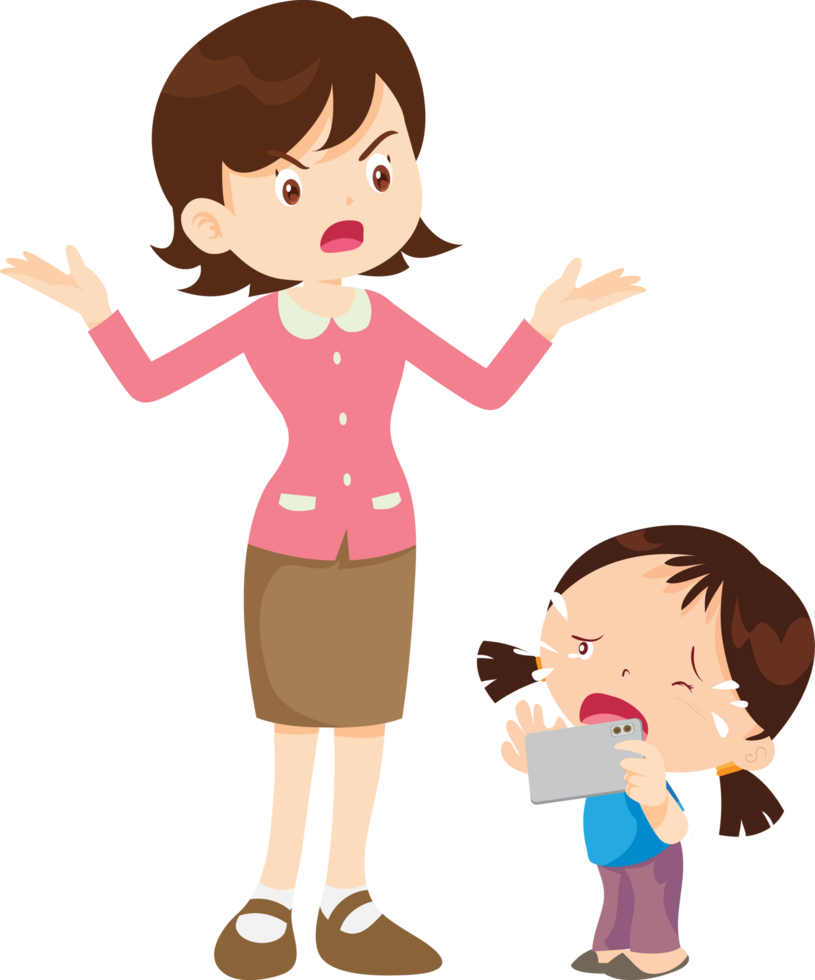 Child crying lashing out at mother for restricting internet access png
