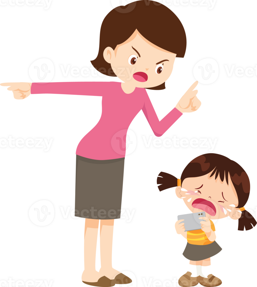 Young girl begging her parents to let her use a smartphone longer png