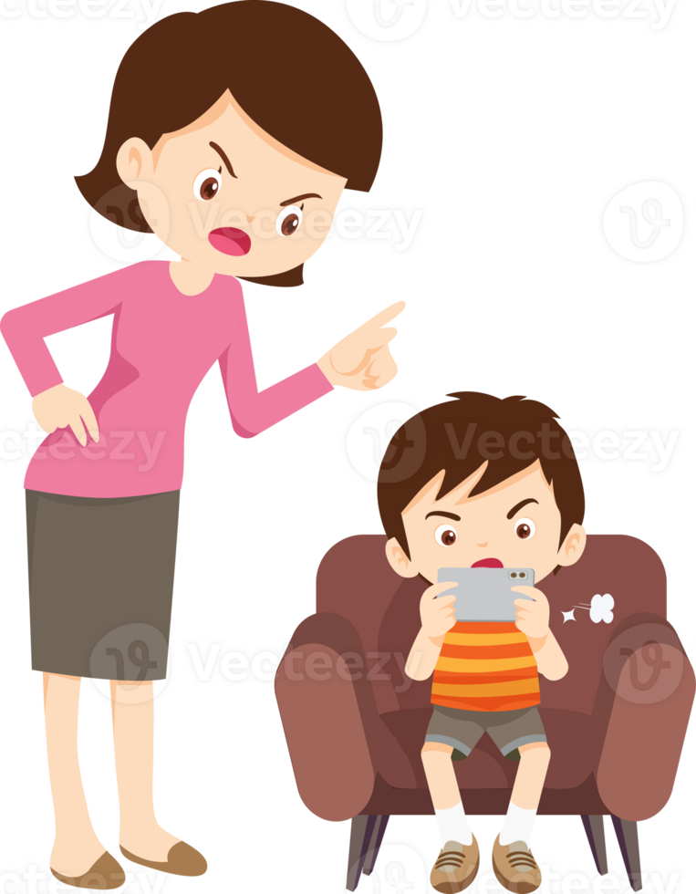Child ignoring parents while being engrossed in smartphone png