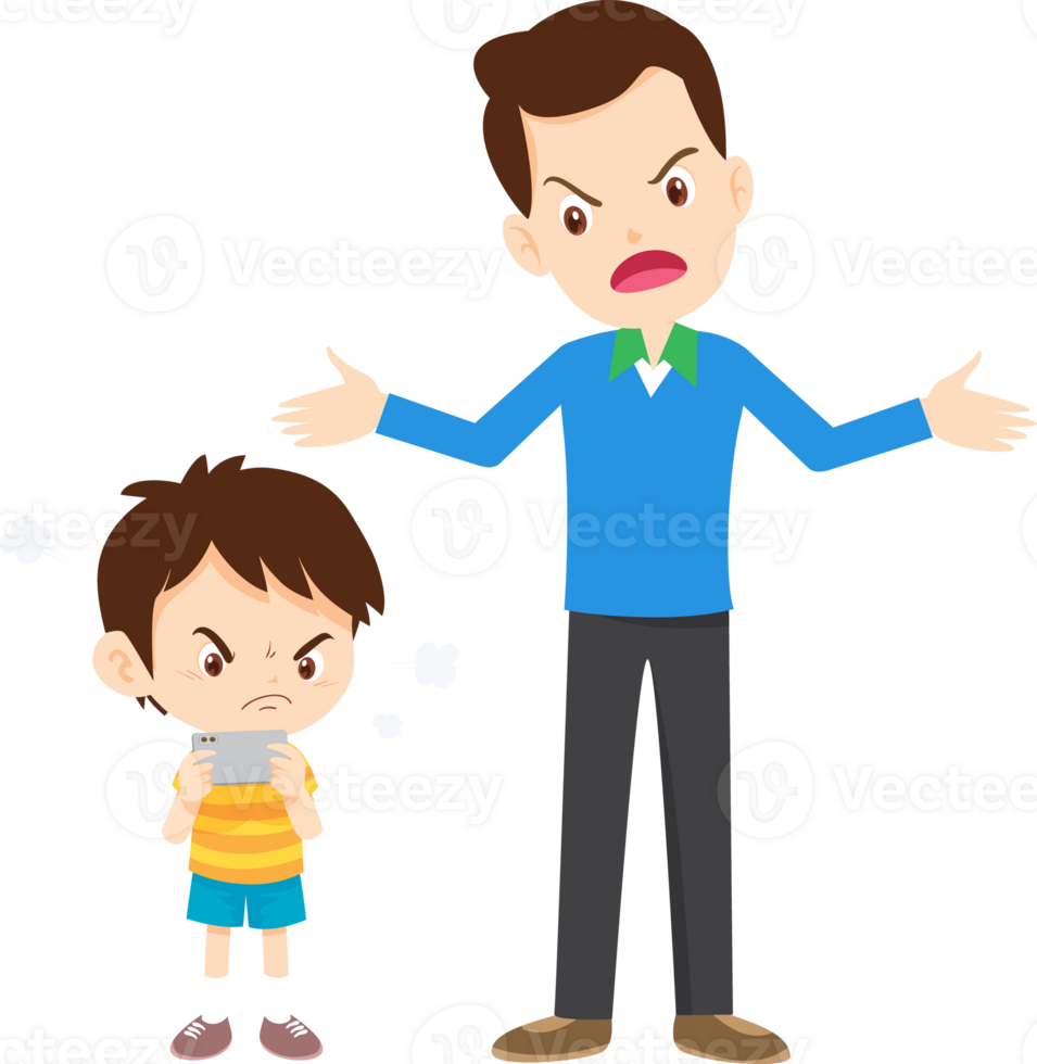 Boy refusing to listen to parents while using a smartphone png