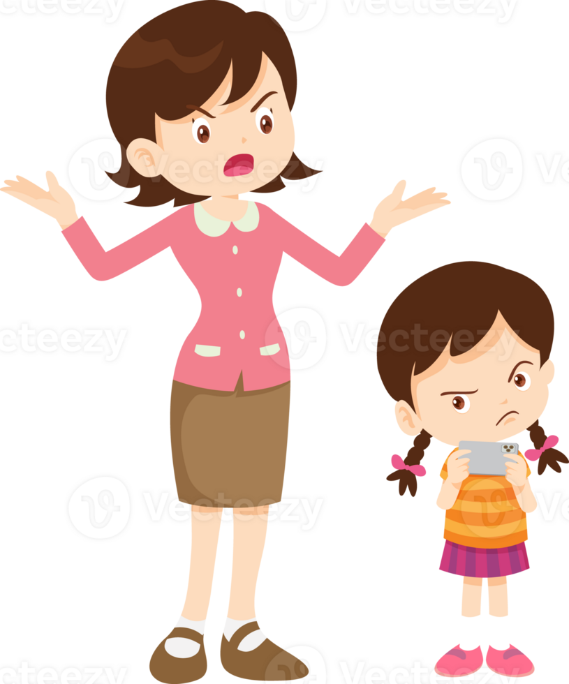 Girl refusing to listen to parents while using a smartphone png