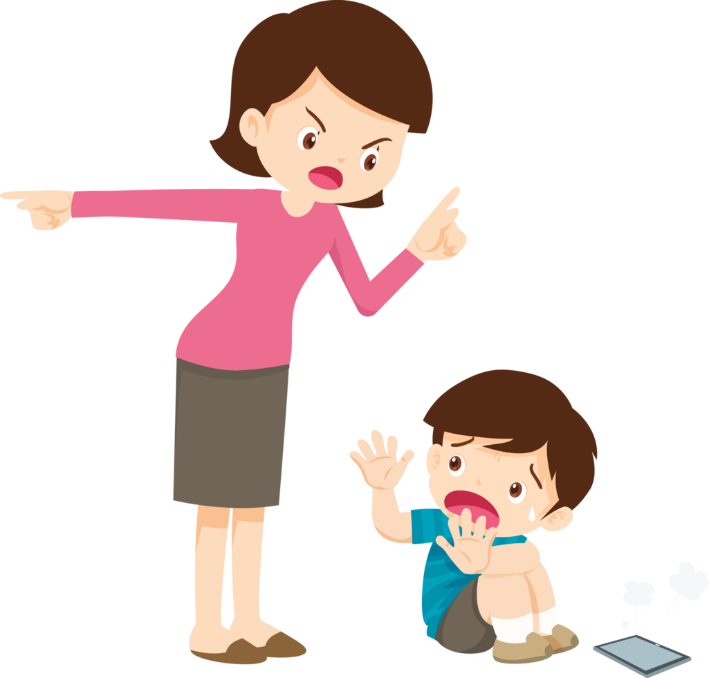 mother struggling to discipline his child addicted to mobile games png