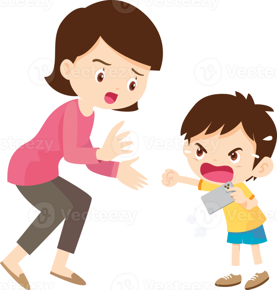 child throws a tantrum at mother when he is not allowed to play with mobile phone png