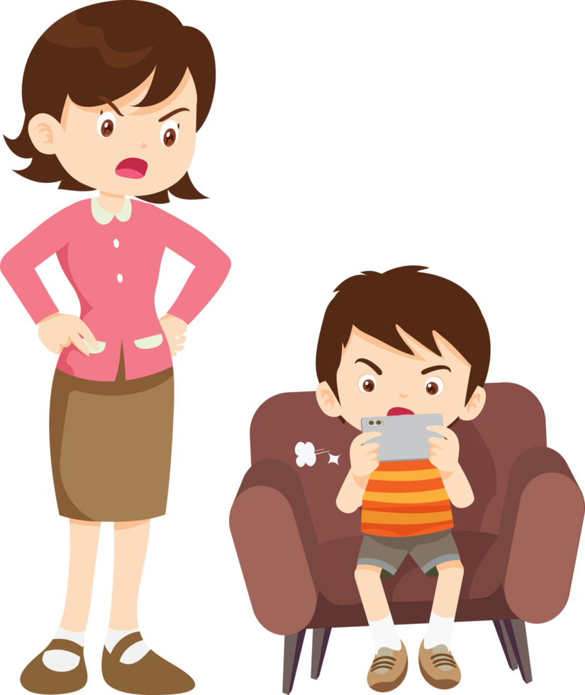 Parents looking disappointed as their child refuses to look away from the scree png