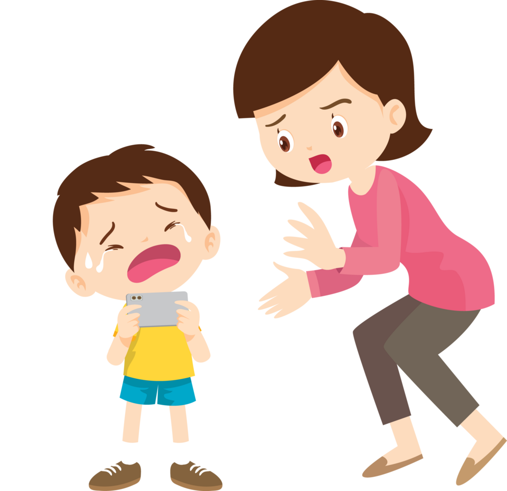 Son cries nonstop after mom tells him to stop playing and takes his phone away png