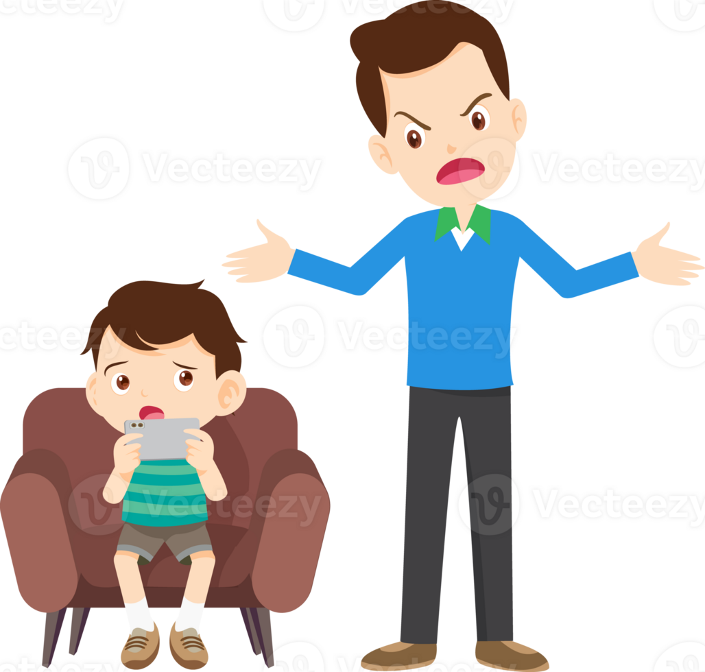 Child ignoring parents while being engrossed in a smartphone png