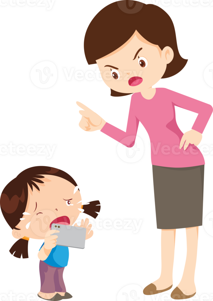 Mother scolding her child for excessive smartphone use at home png