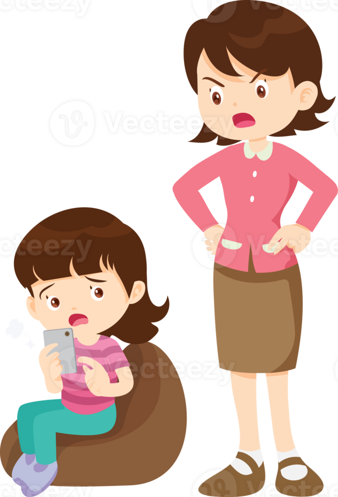Mother trying to set screen time limits, but the child refuses to obey png