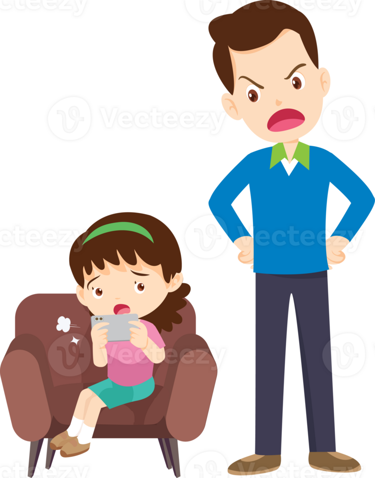 Father feeling disappointed as his child ignores him for social media png
