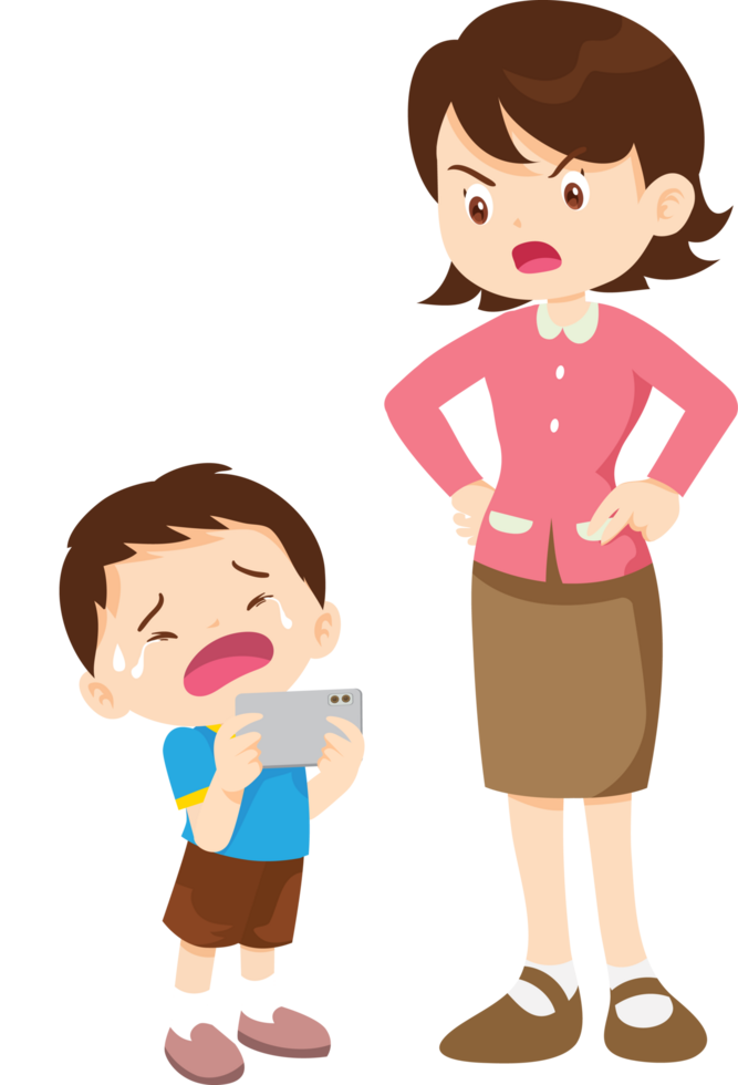 Young boy crying uncontrollably after parents take away his smartphone png