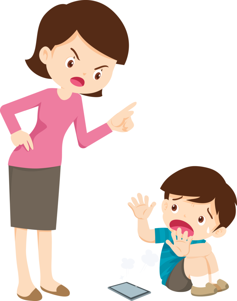 Mother feeling stressed as her child ignores her while playing on a phone png