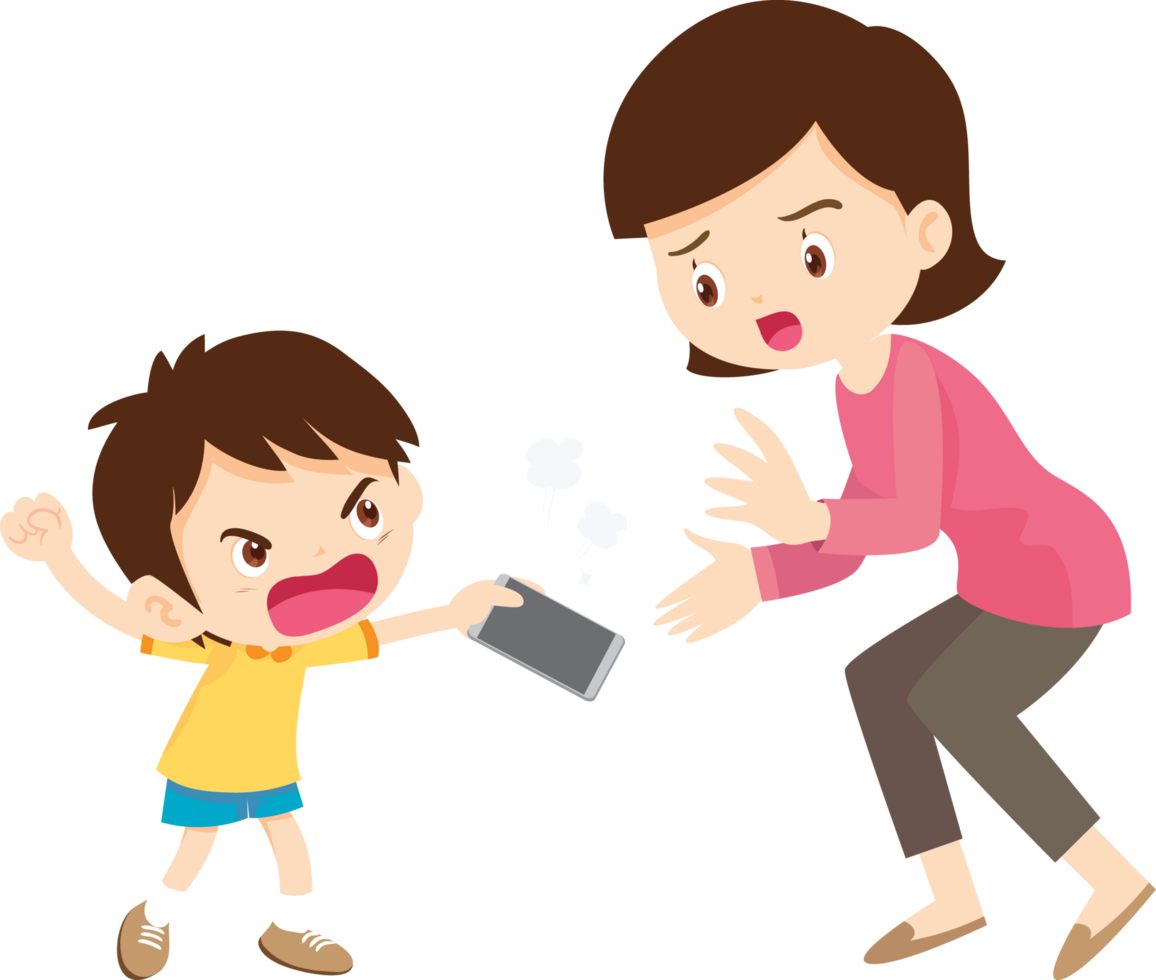 Young boy losing his temper when his game session is interrupted png