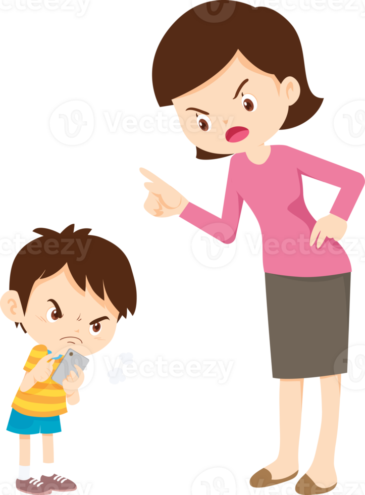 mother punishing her son for excessive smartphone use png