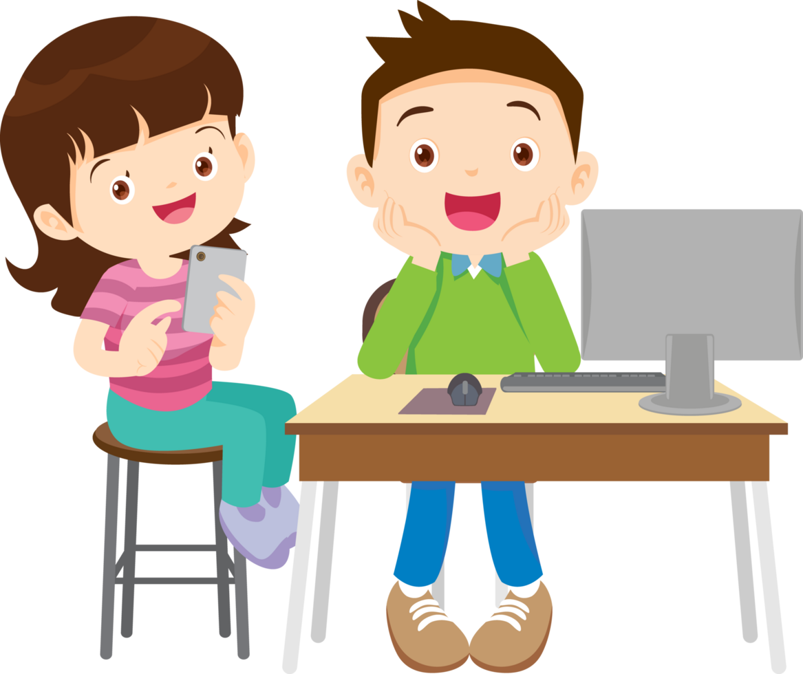 Young learners practicing online reading skills on a tablet png