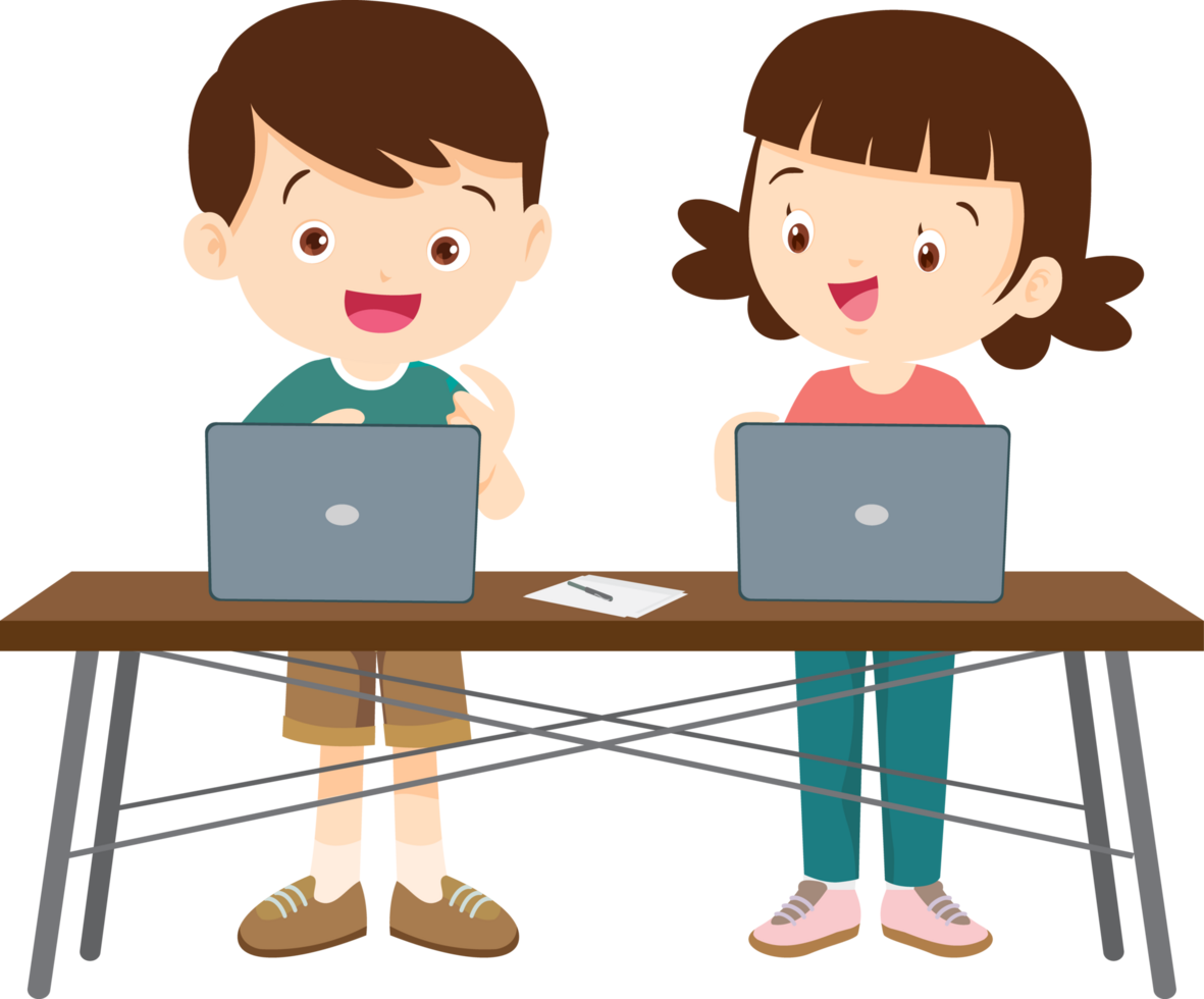 Pupils working together on a coding project using a laptop png