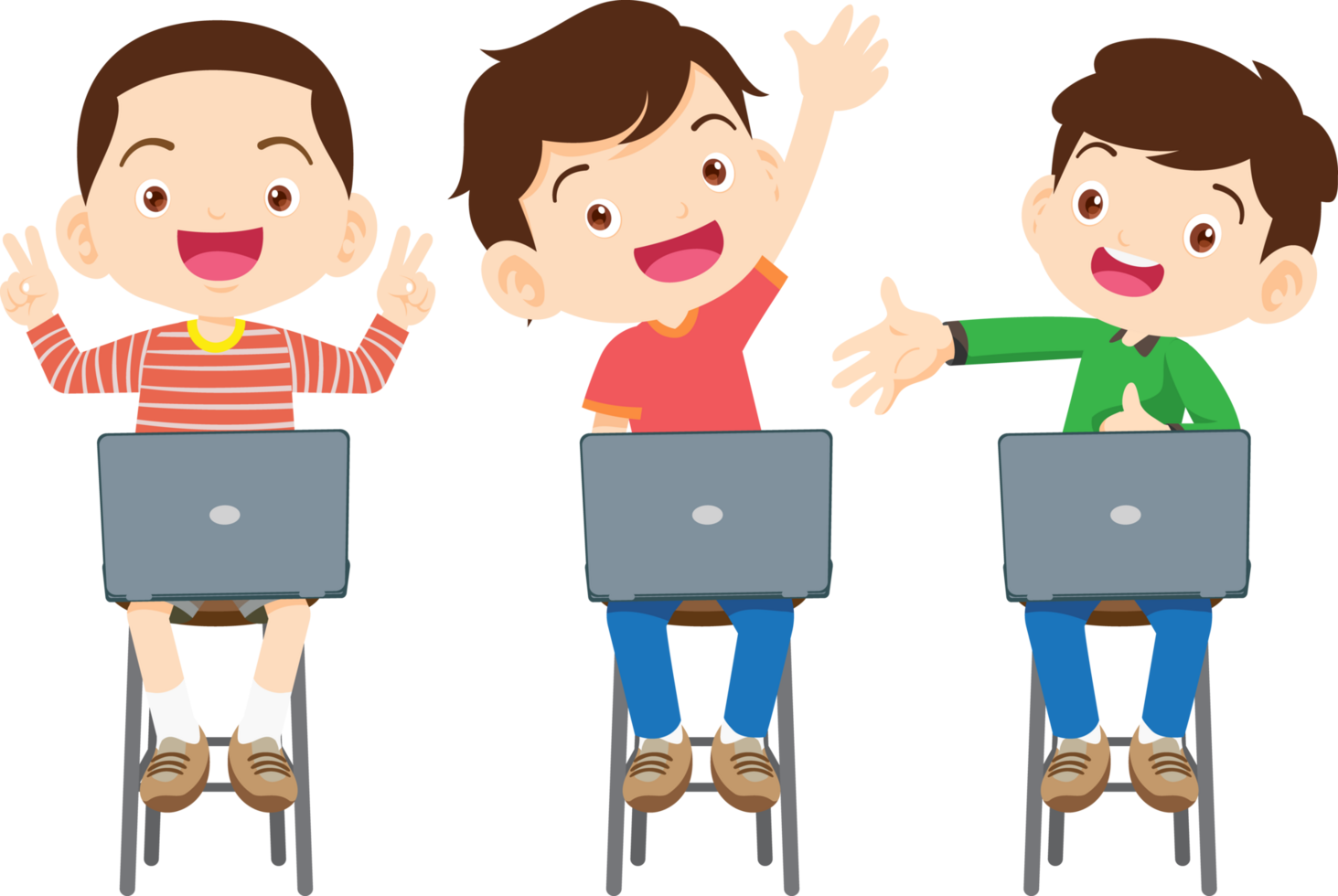Excited children learning geography with online maps and tools png