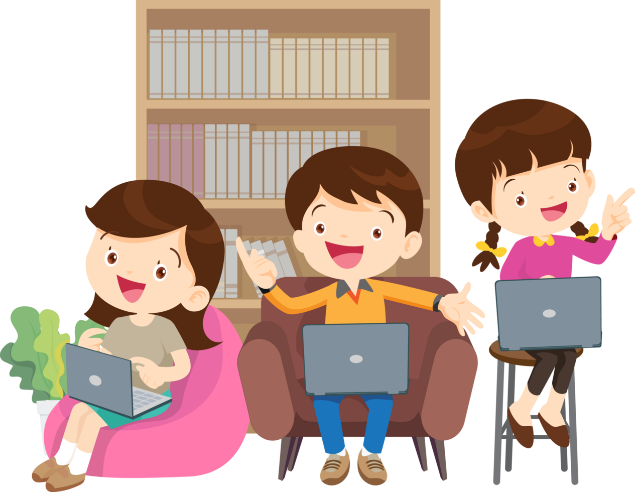 Young students participating in an online book reading session png