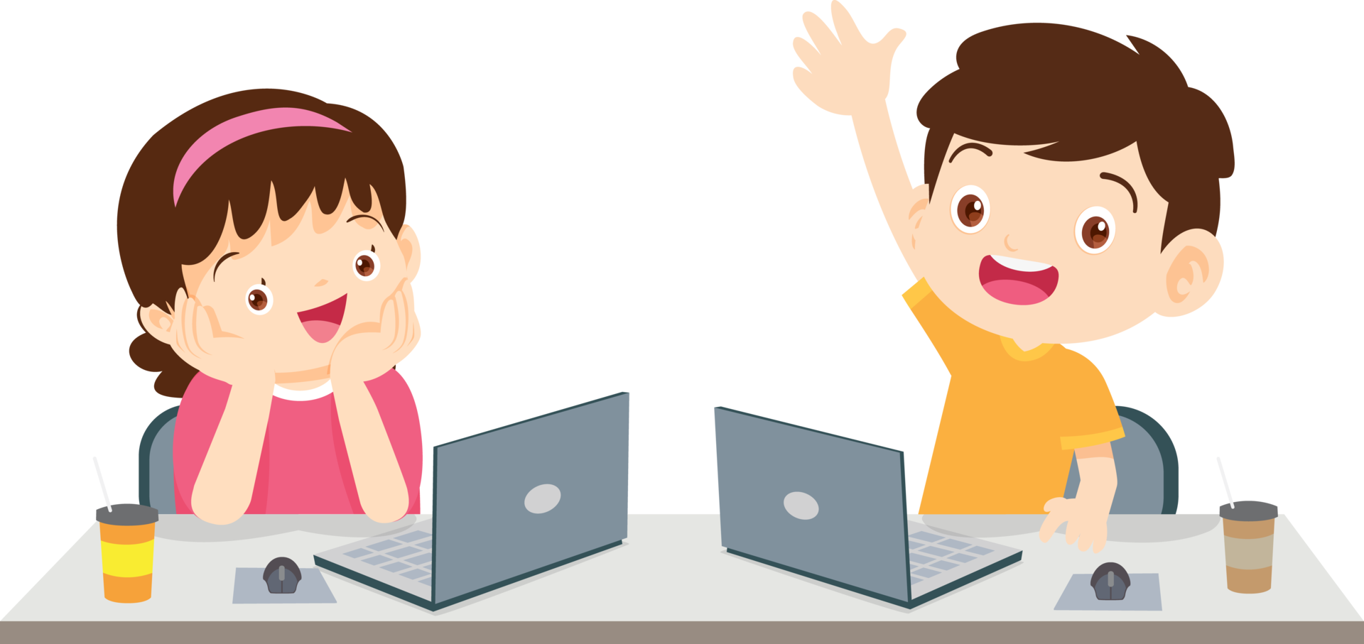 Confident kids presenting their digital projects in front of the class