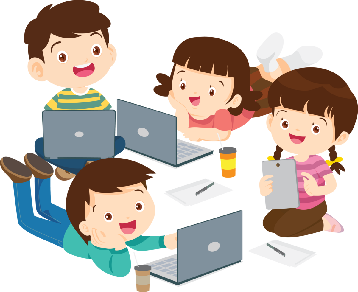 Children using AI tutors to improve their academic performance png