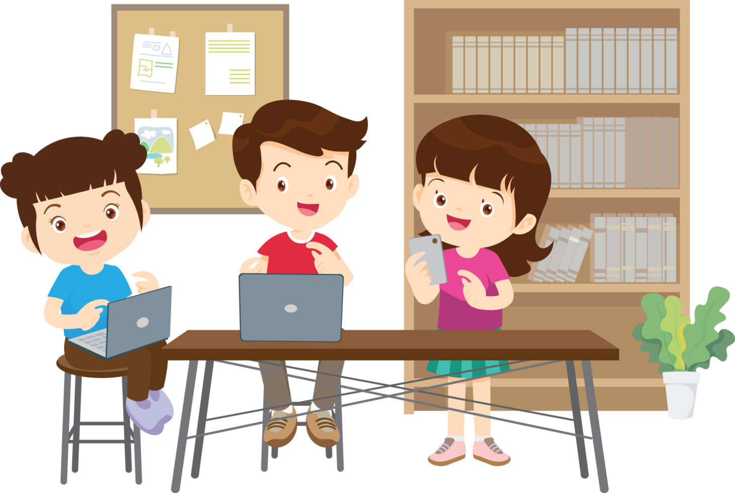 Smart students using a computer to complete their homework png