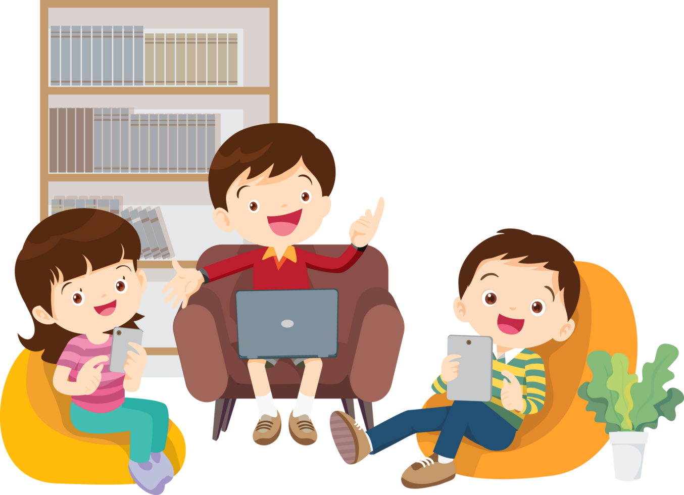 Happy kids learning new languages with an interactive app png