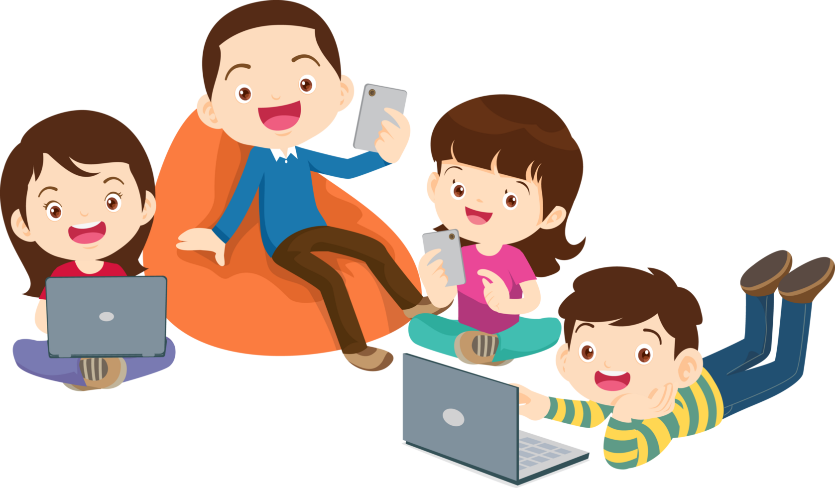 Children working together on a virtual group project png