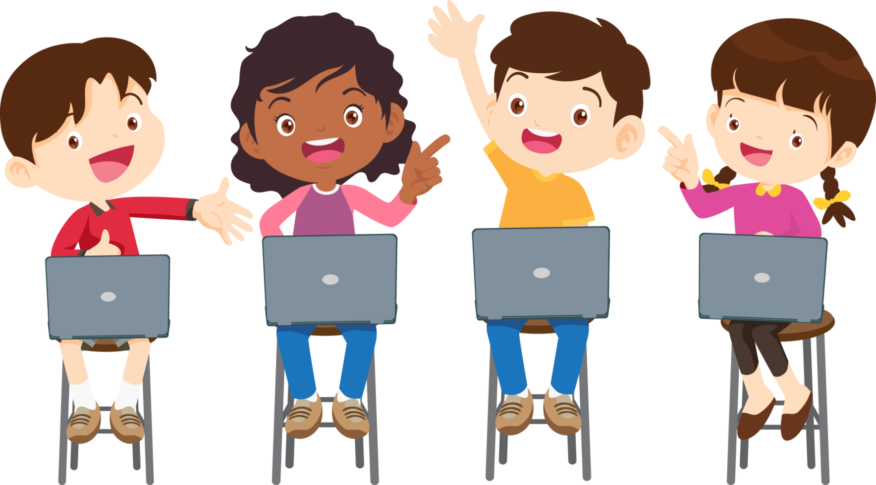 Brilliant students successfully creating their first computer program png
